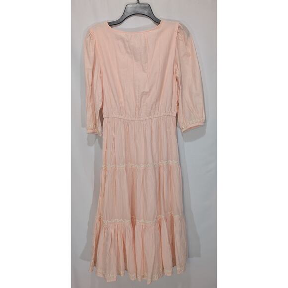 Lucky Brand Embroidered Cotton Tiered Midi Dress Pink Small - Picture 6 of 8